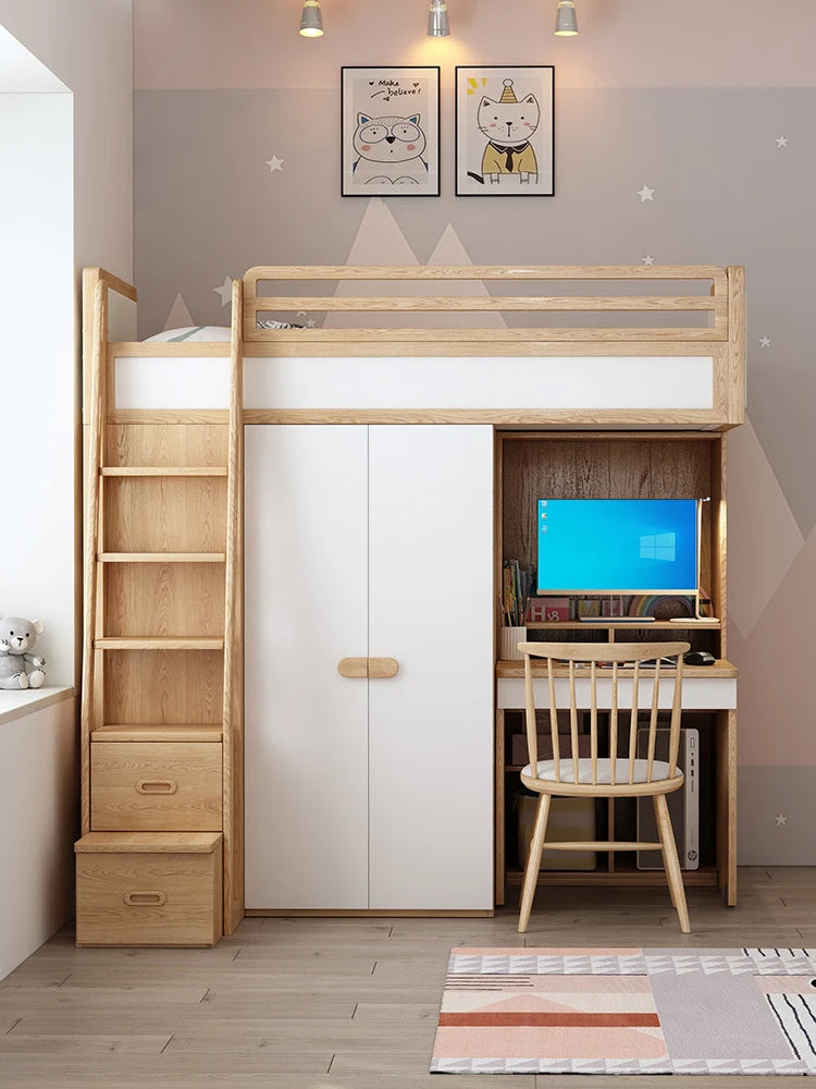 Solid wood wardrobe, bed, bed, desk, children&