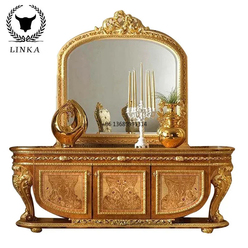 Custom European luxury dining side cabinet all solid wood carved storage tea palace villa furniture