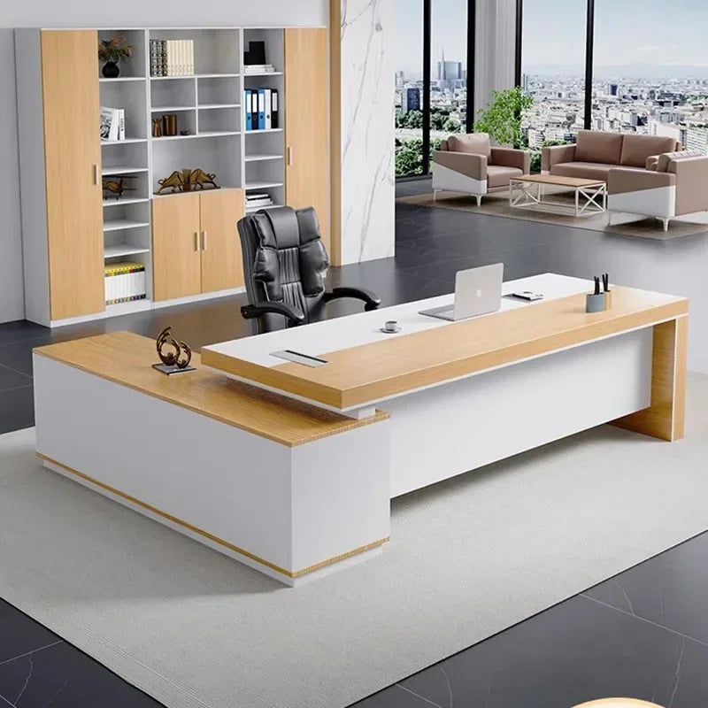 Italian L-Shaped Executive Office Desk with Drawers