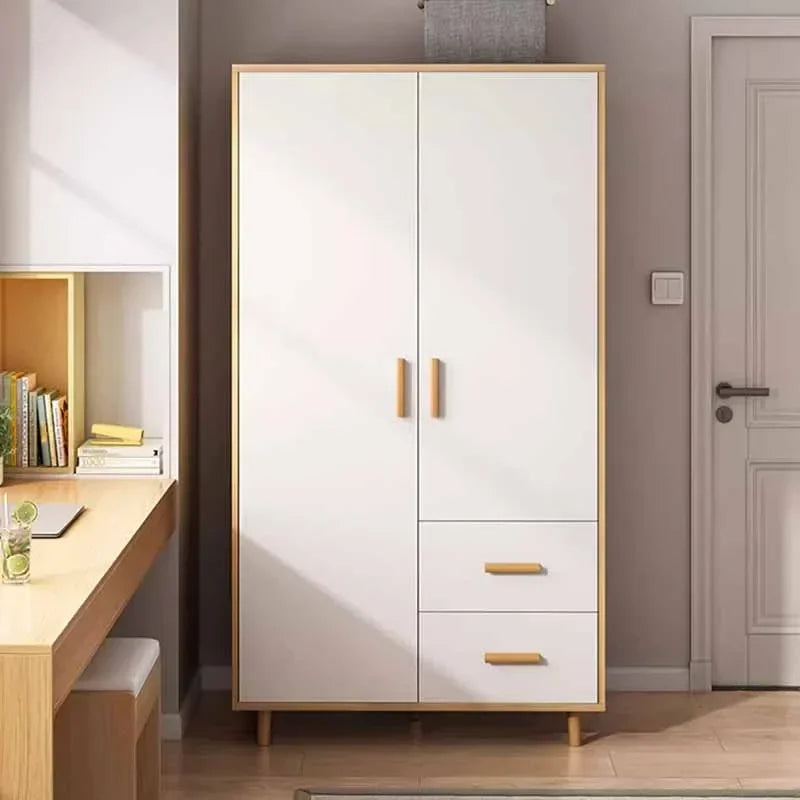 Two-Door Wood Wardrobe – Waterproof, Heavy-Duty Organizer in Korean Style, Nordic Bedroom Furniture