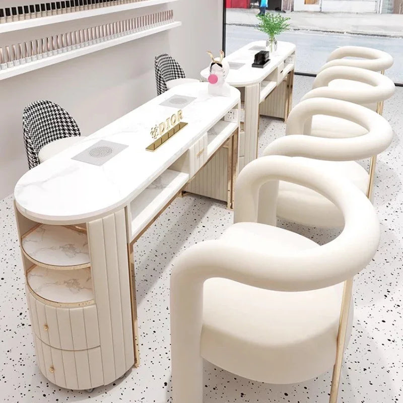 Designer Nail Table Professional Nailtech Commercial Manicure Table Receptionist Modern Tavolo Unghie Salon Furniture CY50NT