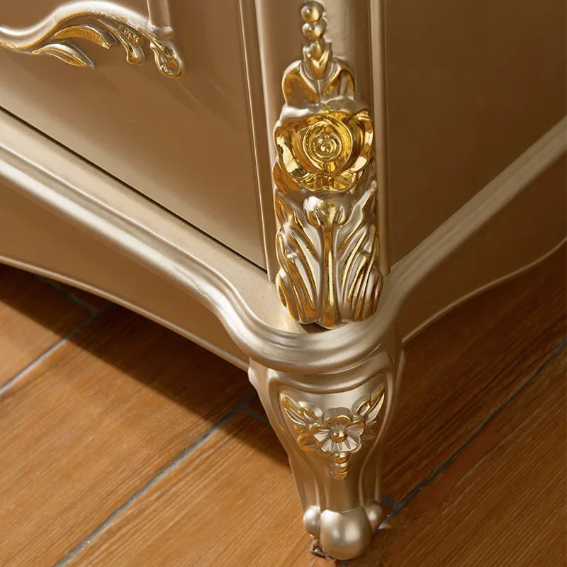 European-Style Solid Wood Wardrobe – Six Doors, Champagne Gold, Carved Luxury, Assembly Required