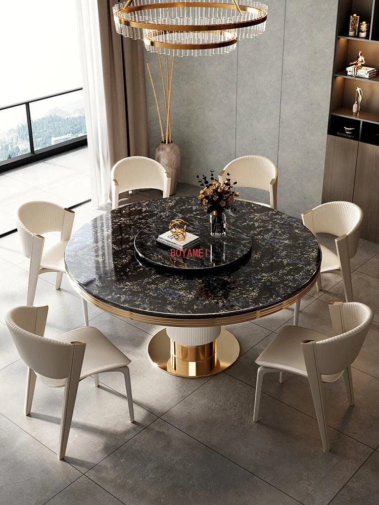 marble round dining table and chair combination with rotary table Modern simple dining room dining table household dining table