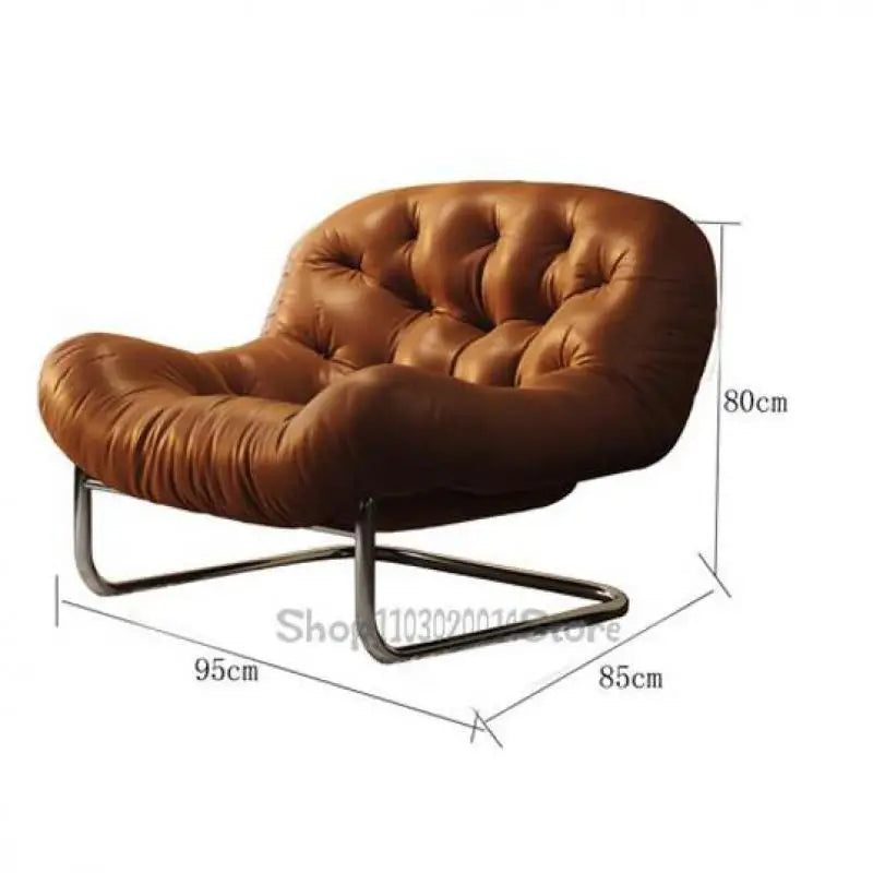 Designer Retro Italian Chair – Antique-Style Real Cowhide Lazy Recliner