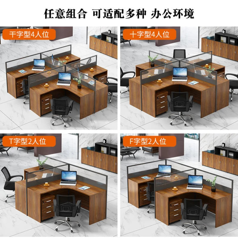Modern minimalist staff screen, office desk, workstation, table and chair combination, four person partition table card slot