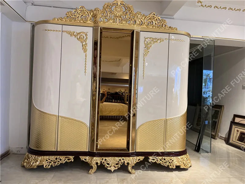 Italian French Solid Wood Wardrobe – Carved, European Luxury, Princess Style
