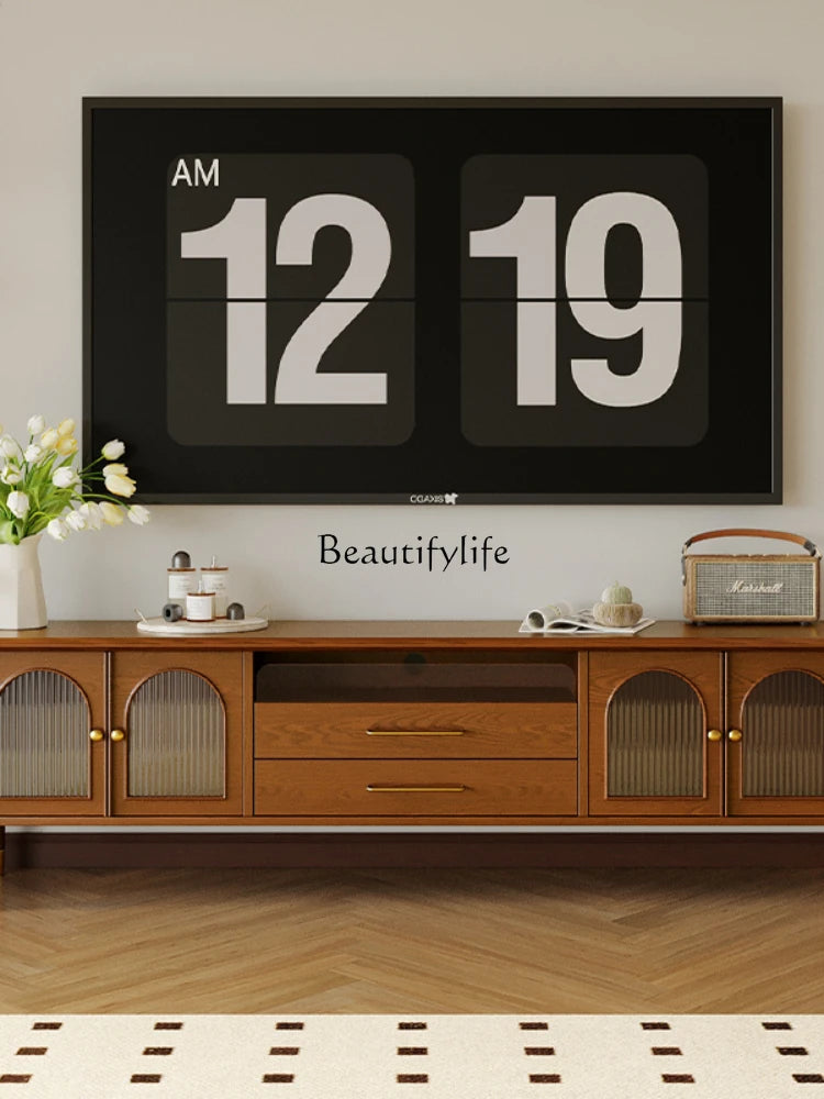 Retro Solid Wood Nordic Small Apartment Coffee Table TV Stand Combination Teak Furniture