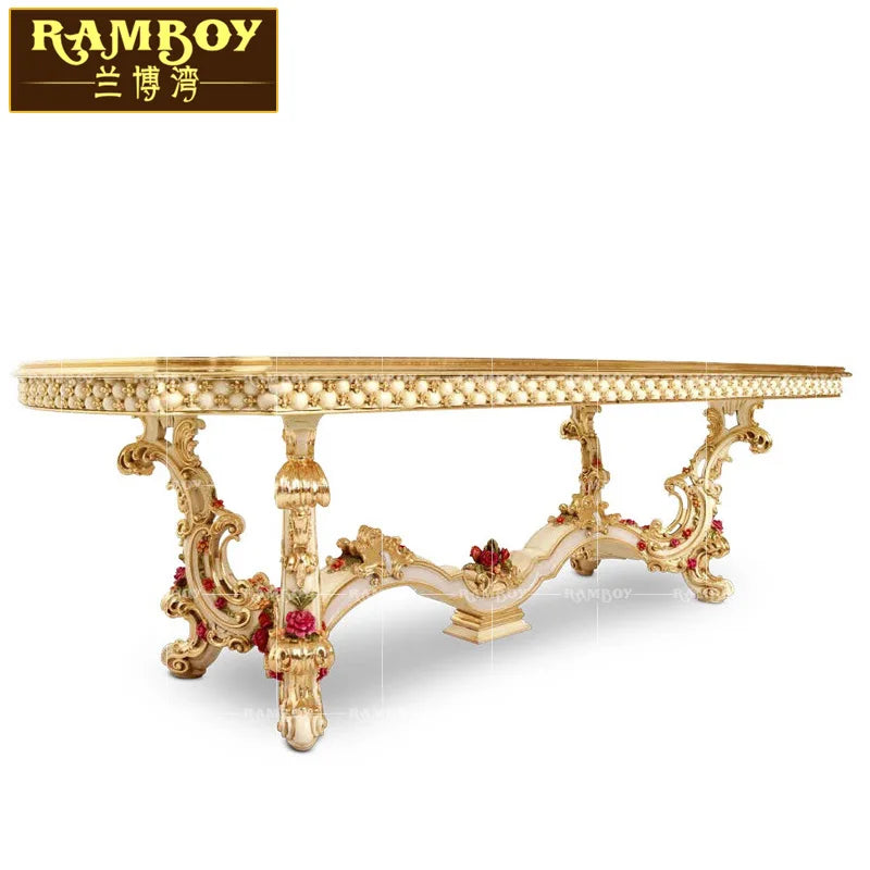 Villa Furniture—European Solid Wood Dining Table and Chair Combination,