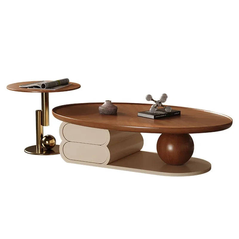 Retro Modern Coffee Table—Nordic Walnut Cabinet,