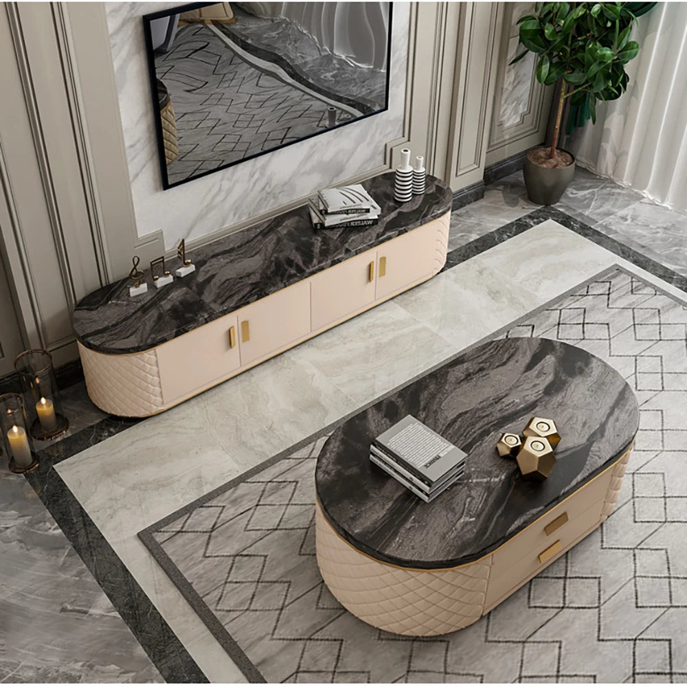 Modern Gold Frame Marble Coffee Tables And Tv Stand Set Furniture