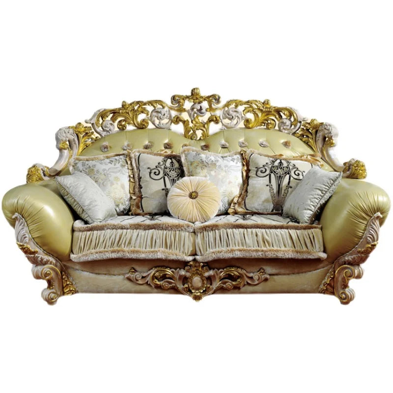 European Solid Wood Luxury Fabric Sofa: French Carved Palace Style, Customizable 123 Combination for Living Rooms.