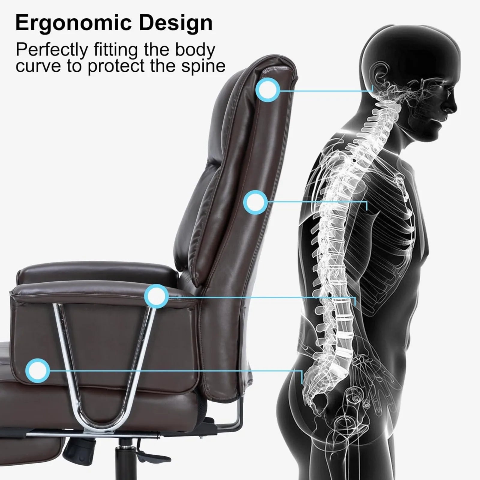 US Executive Office Chair, Big and Tall PU Leather Office Chair with Wide Seat Ergonomic Computer Desk Chair with Footrest