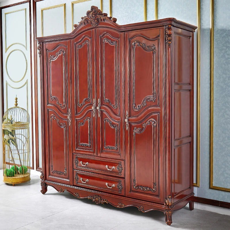 European Style Solid Wood Wardrobe – American Villa Design, Carved, Luxury Retro Bedroom Storage