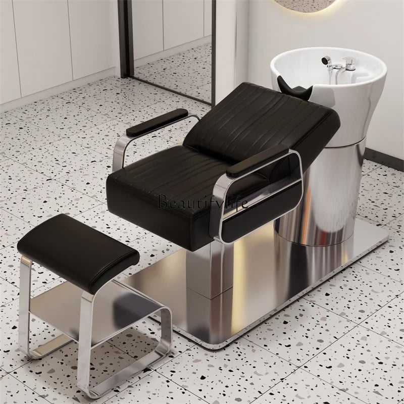 Customized Ceramic Basin Shampoo Barber Shop Hair Salon Lying Half Hair Salon Stainless Steel Flush Massage Couch