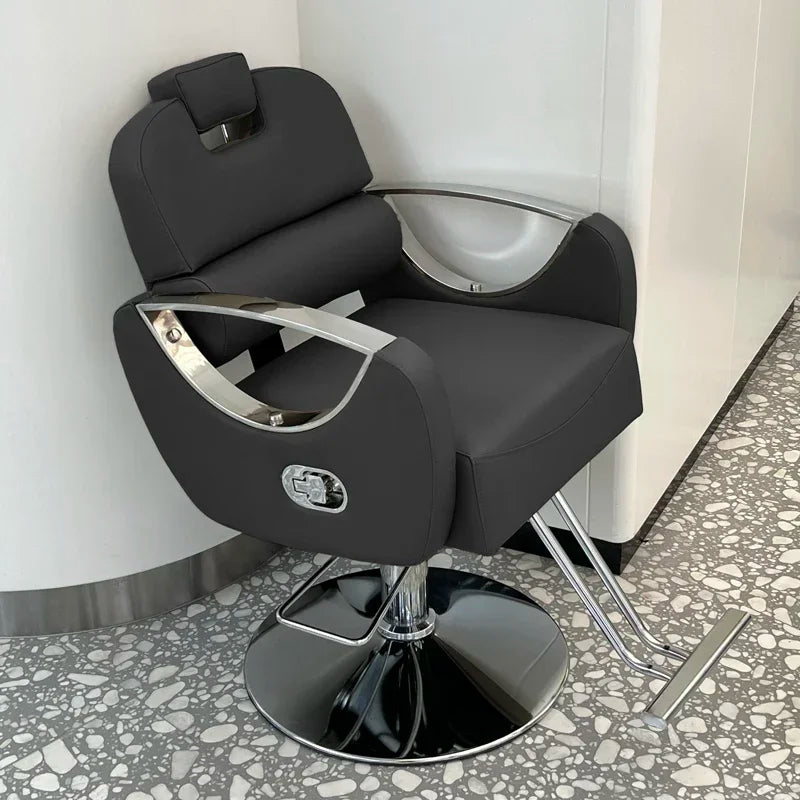 Barbershop Swivel Salon Chair – Leather Luxury Gold, Hydraulic Base, Silla De Barbero, Barber Equipment Furniture