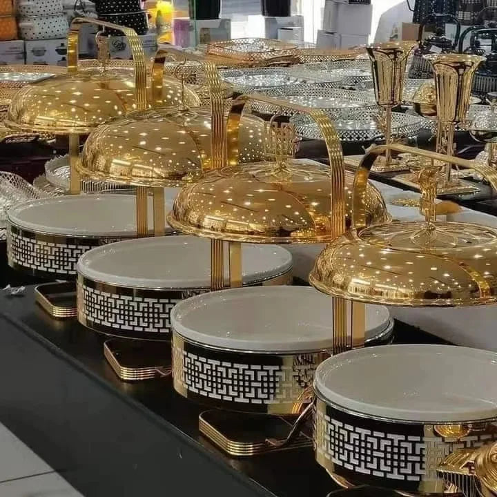 New Design Round Chaffing Dishes Commercial Hotel Buffet Food Warmer Set Wedding Party Heating Food Chafing Dish For Catering