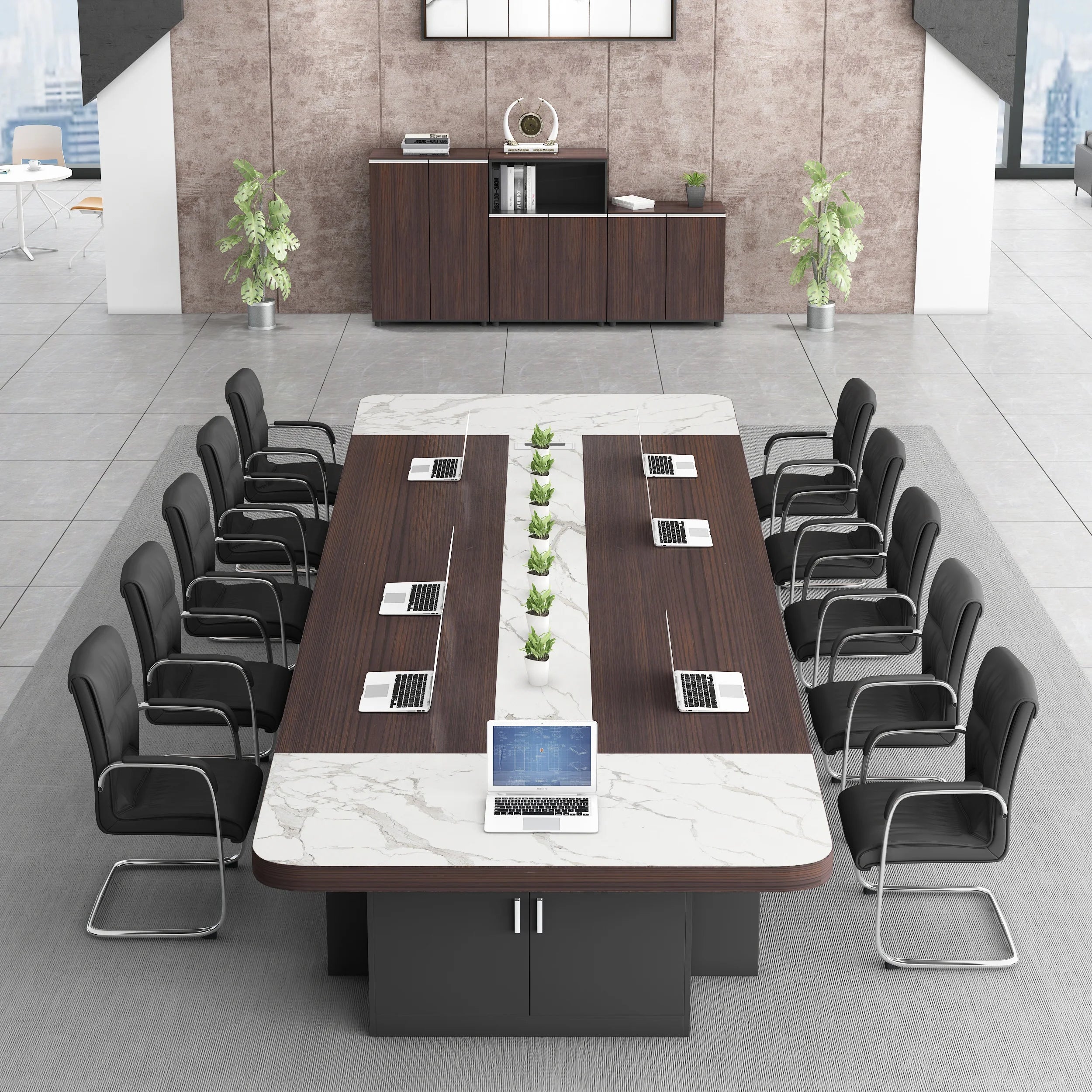 Customized modern meeting table for 8 to 10 people, perfect for training rooms and executive conferences.
