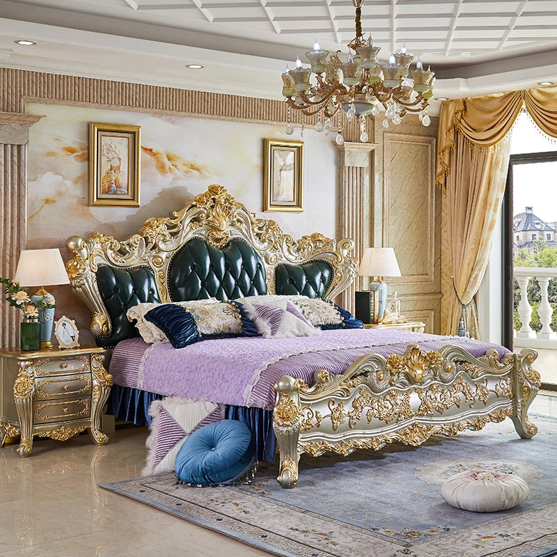 European-style solid wood bed for luxury villas. Features a spacious two-meter design ideal for master bedrooms