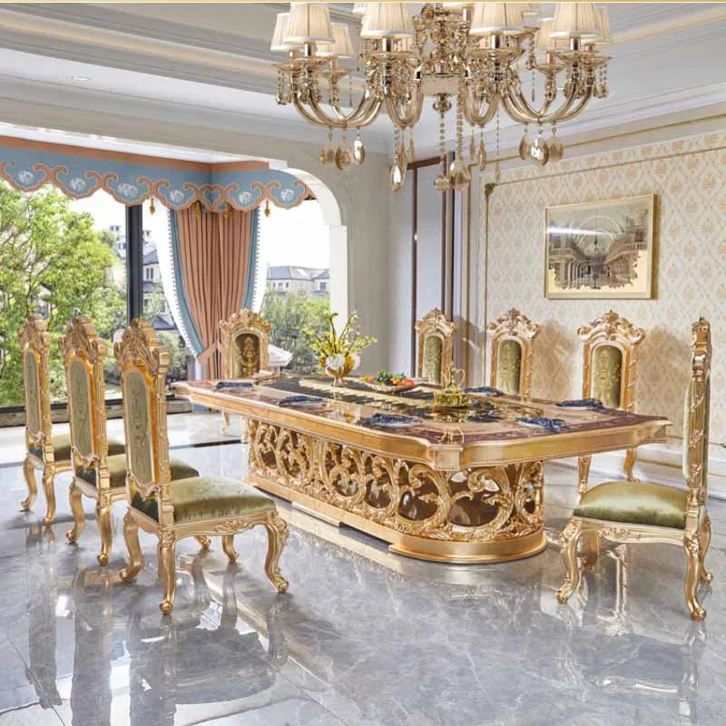 Customized French Carved Rectangular Dining Table: European Style for Large Apartments and Restaurants, Solid Wood Villa Design.