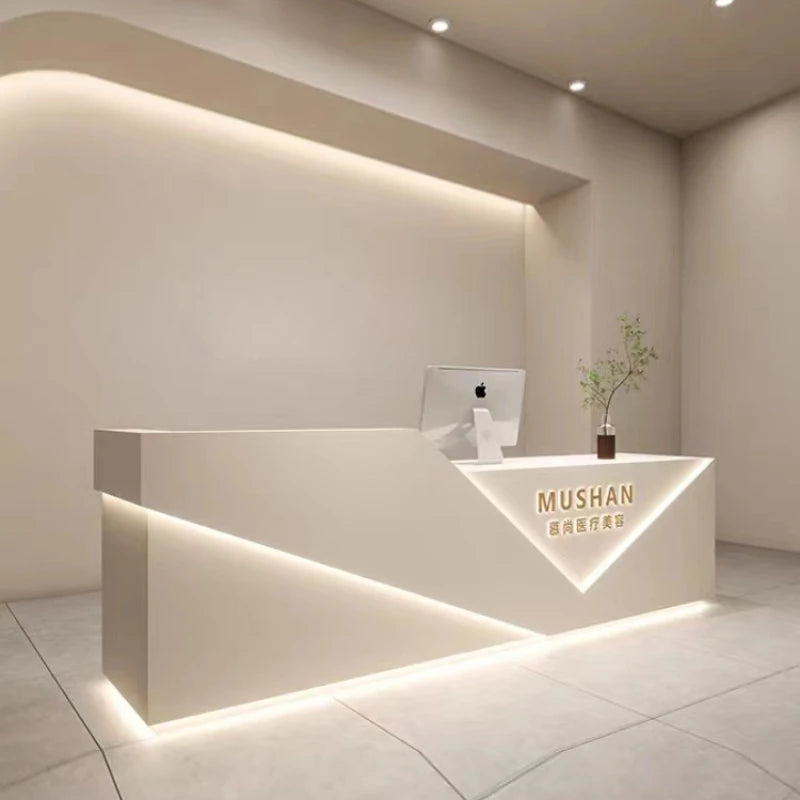 Minimalist Wooden Reception Table for Cosmetics—Luxurious Cash Counter