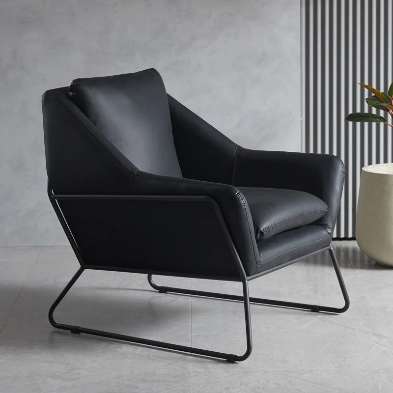 Luxury Chairs Metal Legs Leather Hand Rest Italian Design Home Room Bedroom Single Armchair Minimalist Poltrona Lounge Furniture