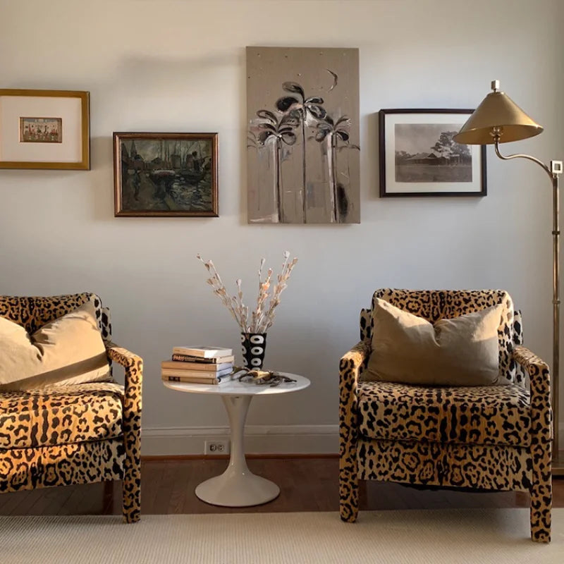 Retro luxury leopard print fabric leisure chair single sofa hotel villa furniture