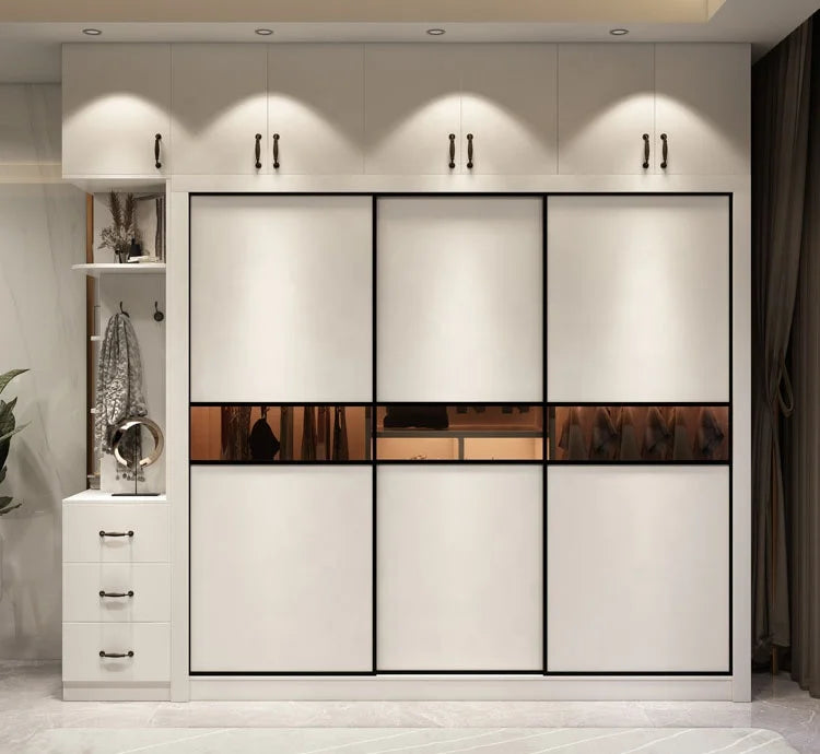 White wardrobe household rent house bedroom modern simple economic sliding door wardrobe