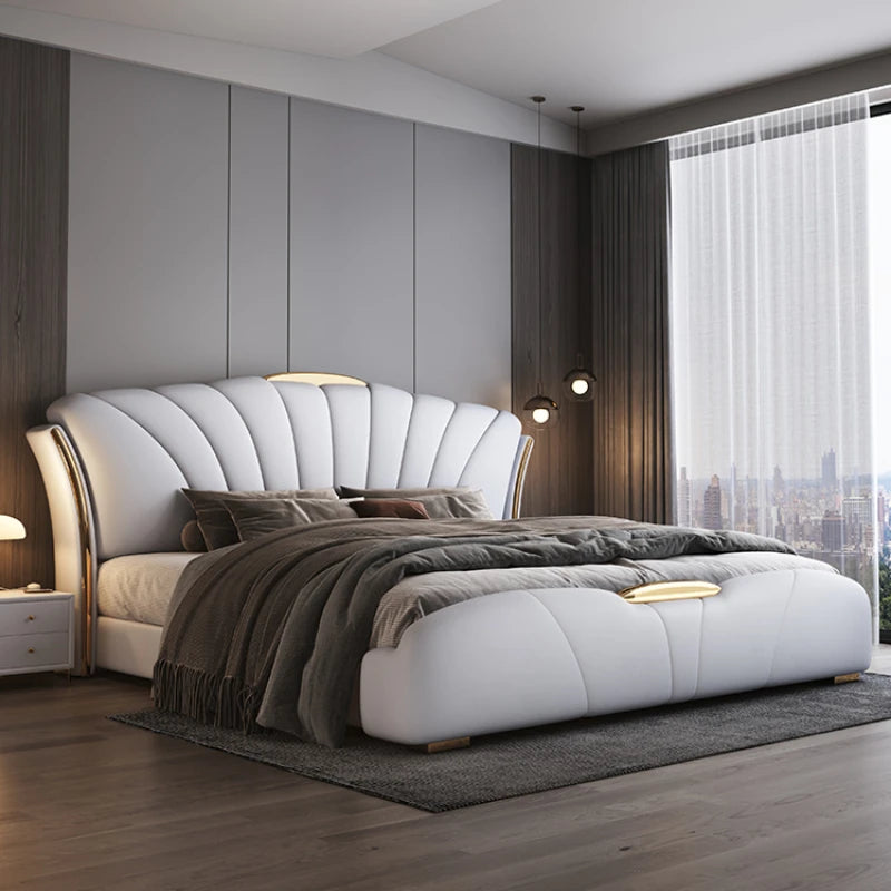 Elegant King-Size Double Bed: Modern Luxury Leather Comfort Bed for Villas and Weddings
