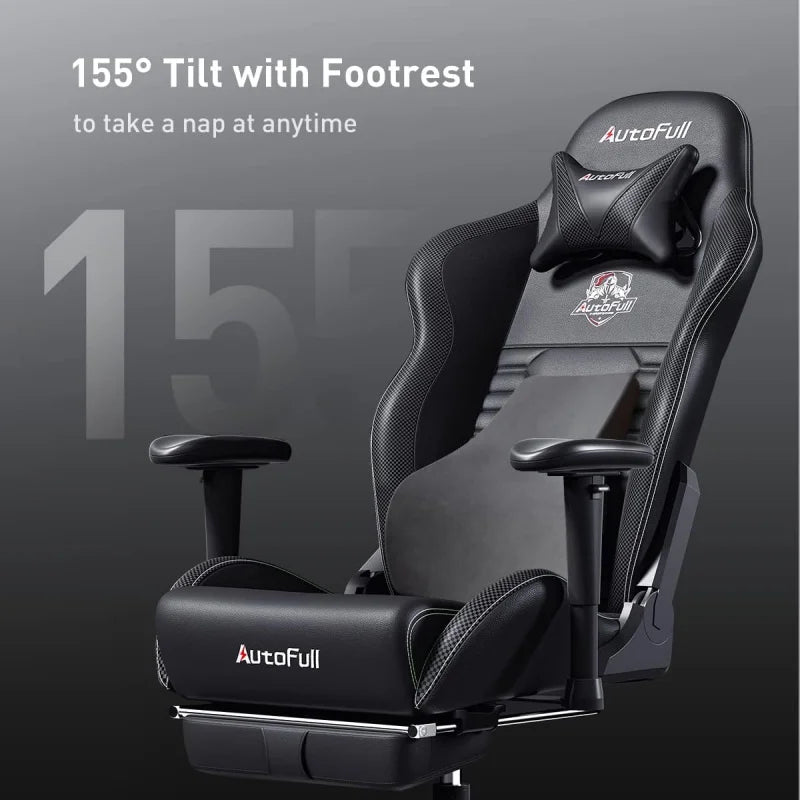 Gaming chair pc chair with ergonomics lumbar support, racing style PU leather high back adjustable swivel task chair with footre