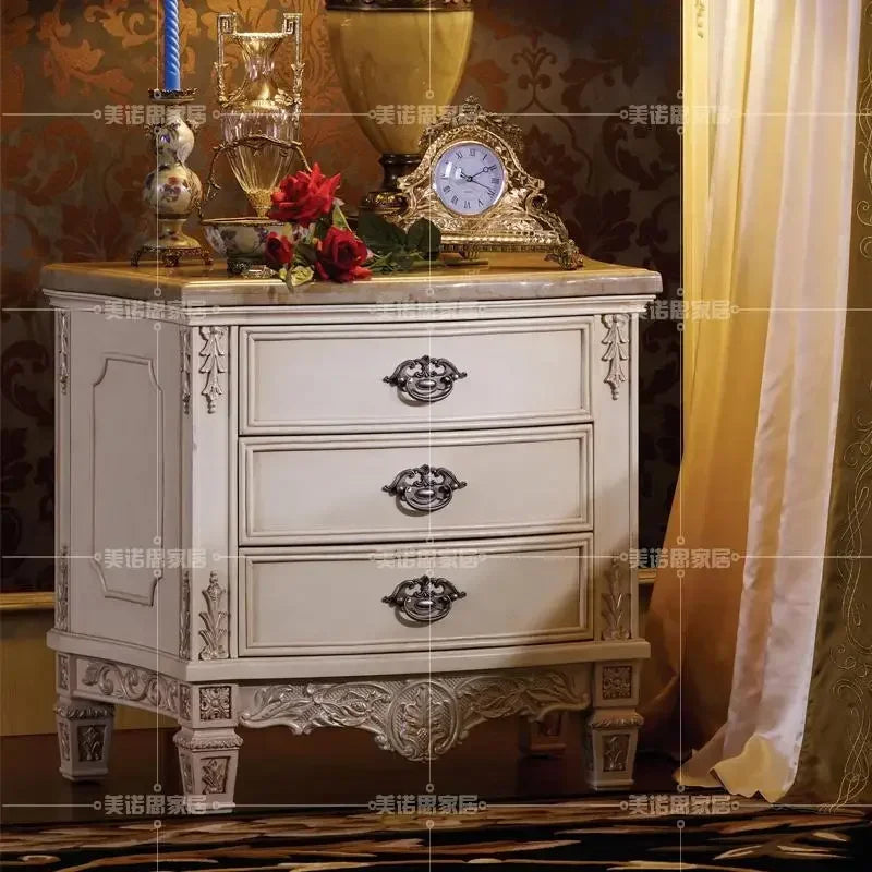 Custom European double bed in French solid wood, featuring intricate carvings