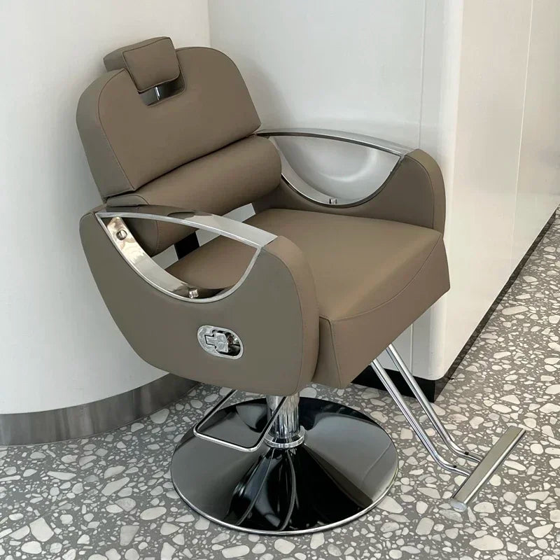 Barbershop Swivel Salon Chair – Leather Luxury Gold, Hydraulic Base, Silla De Barbero, Barber Equipment Furniture