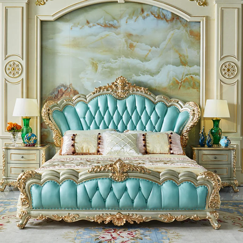 European Style Luxury King Size Bed Frame: Elegant Design with Queen Bed Frame and Nightstands for Modern Homes.