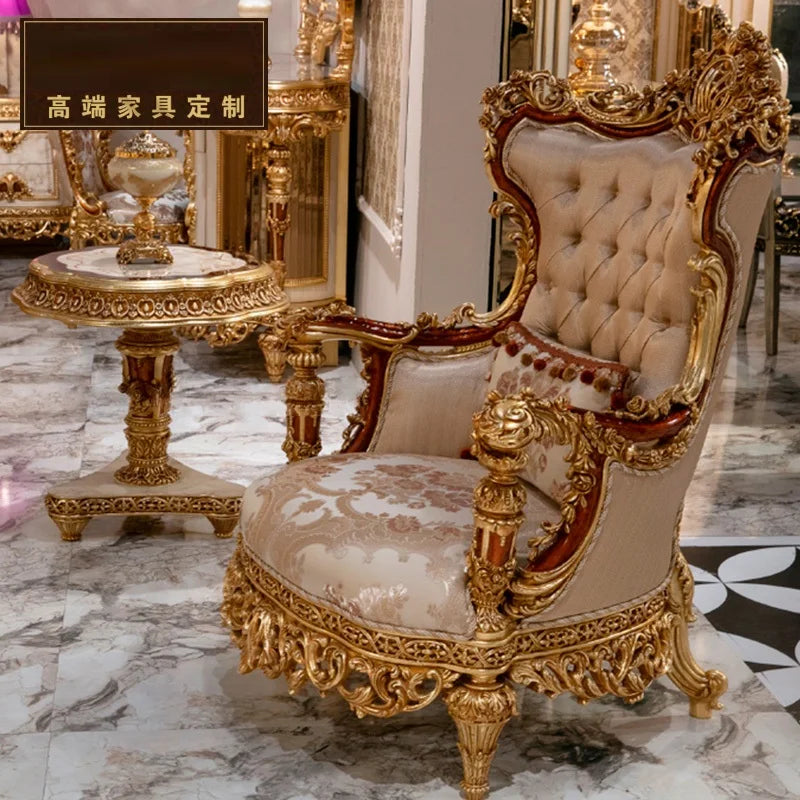 European Classic Fabric Sofa – French Luxury Solid Wood Carved Sofa for High-End Villas