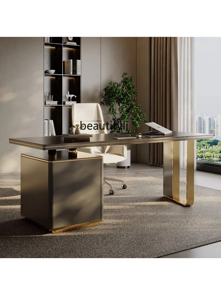Italian Light Luxury Stone Plate Office Desk Modern Minimalist Desk Chair Combination Home Computer Desk