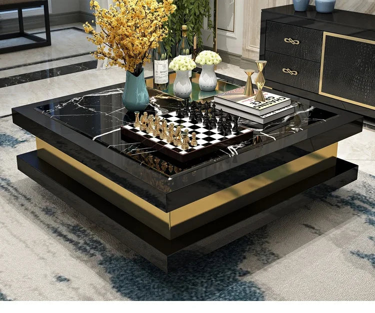 Marble Coffee Table TV Cabinet Combination Square Table Post-Modern Simple Hong Kong Style Living Room Furniture