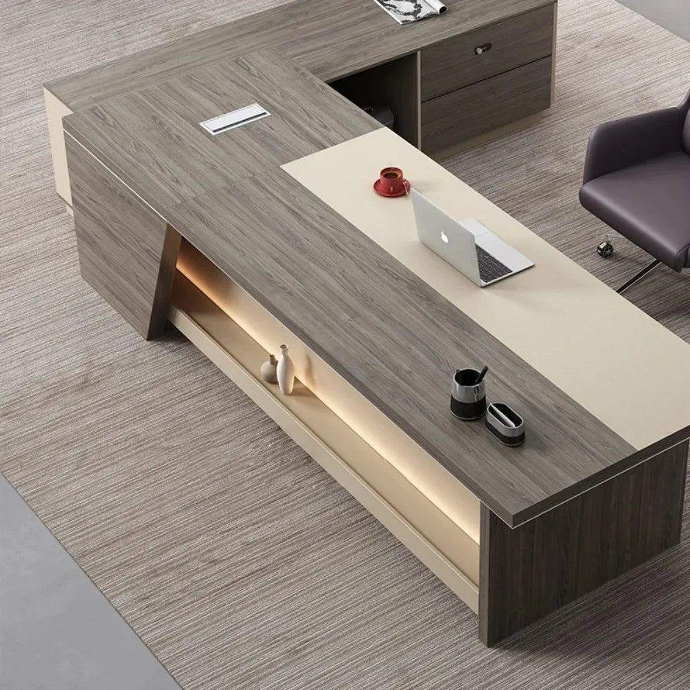 Wooden Office Desk Modern Computer Drawers Writing Storage Executive Console L Shaped Desktops Mesa De Escritorio Furniture