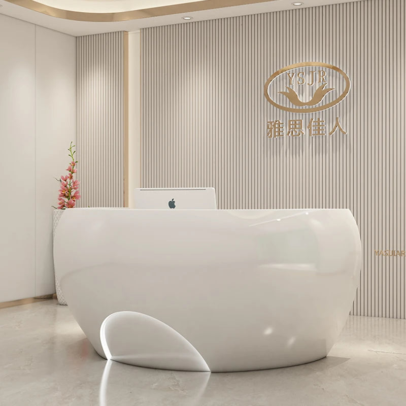 Plexiglass Furniture Professional Cash Counter Cafe Hairdresser White Reception Desk Bar Beauty Salon Cosmetics Modern Table Led