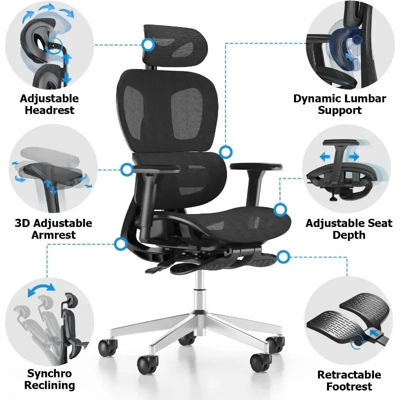 Ergonomic Mesh Office Chair – High Back Design with 3D Adjustable Armrests.