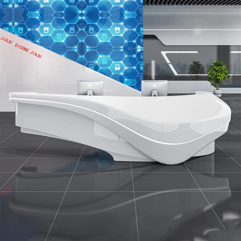 QTZ25 Customized Glossy V-Shaped Reception Desk