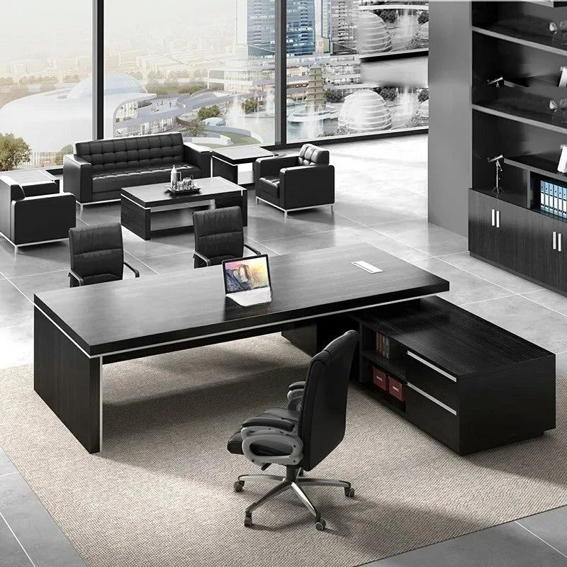 Light Luxury Minimalist Black L-Shaped Executive Computer Desk