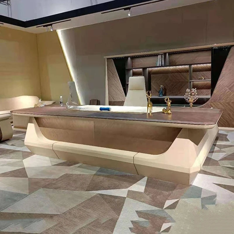 L-Shaped Office Desk with Storage Drawers and Filing Cabinets