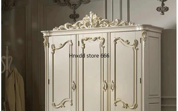 American Ivory White Distressed Solid Wood Wardrobe – Stylish Storage for Home or Cloakroom