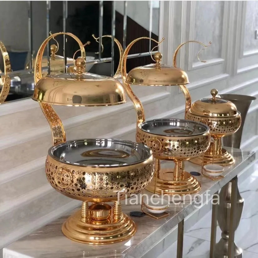 New Design Round Chaffing Dishes Commercial Hotel Buffet Food Warmer Set Wedding Party Heating Food Chafing Dish For Catering