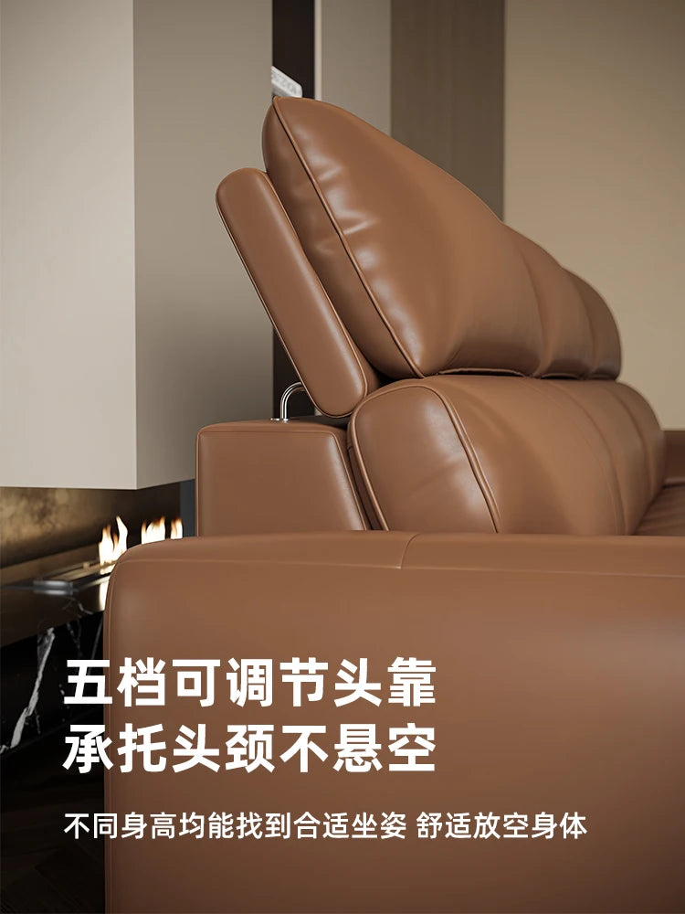 Minimalist leather sofa head cowhide small living room modern simple straight cream style