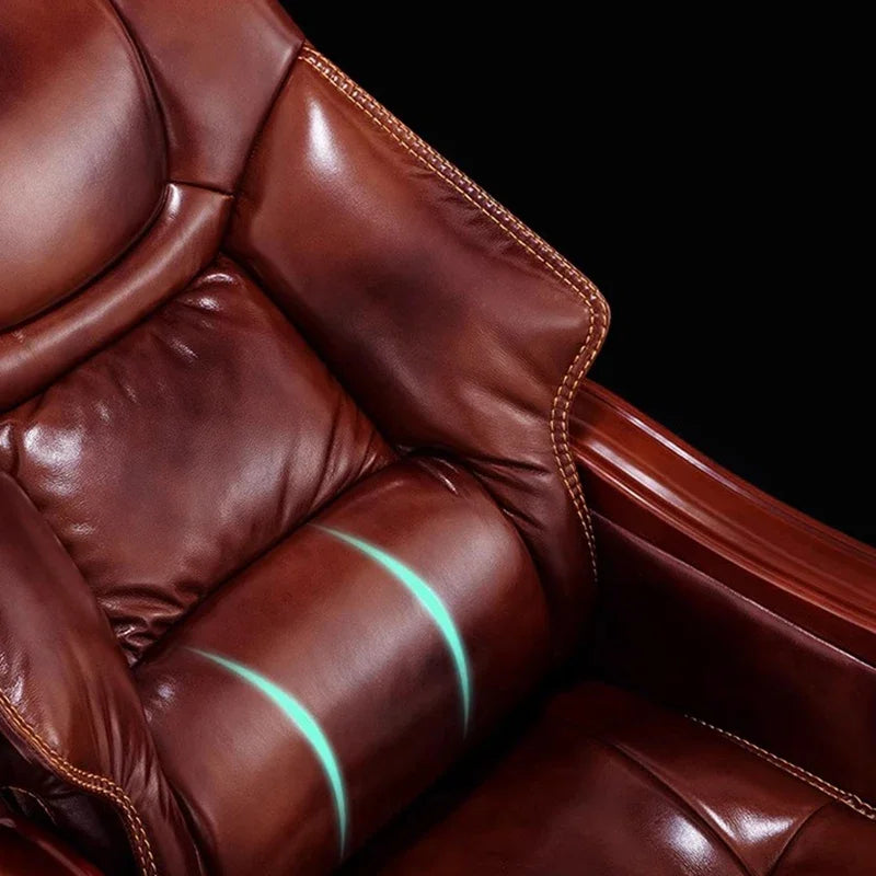 Swivel Office Chair Luxury Leather Solid Wood Legs Roller Stretch Executive Recliner Office Chair Boss Nordic Cadeiras Furniture