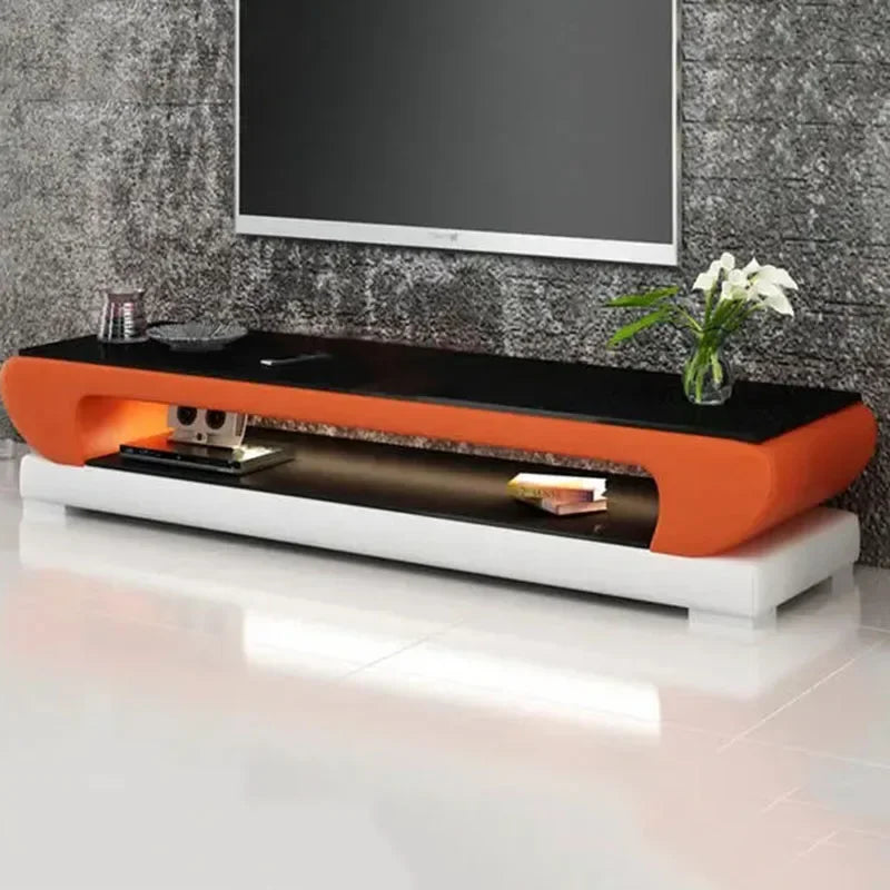 Tv Stand Floor Natural Glass Top Leather TV Stand Modern Living Room Led Monitor Stand Mueble Cabinet Mesa Home Furniture