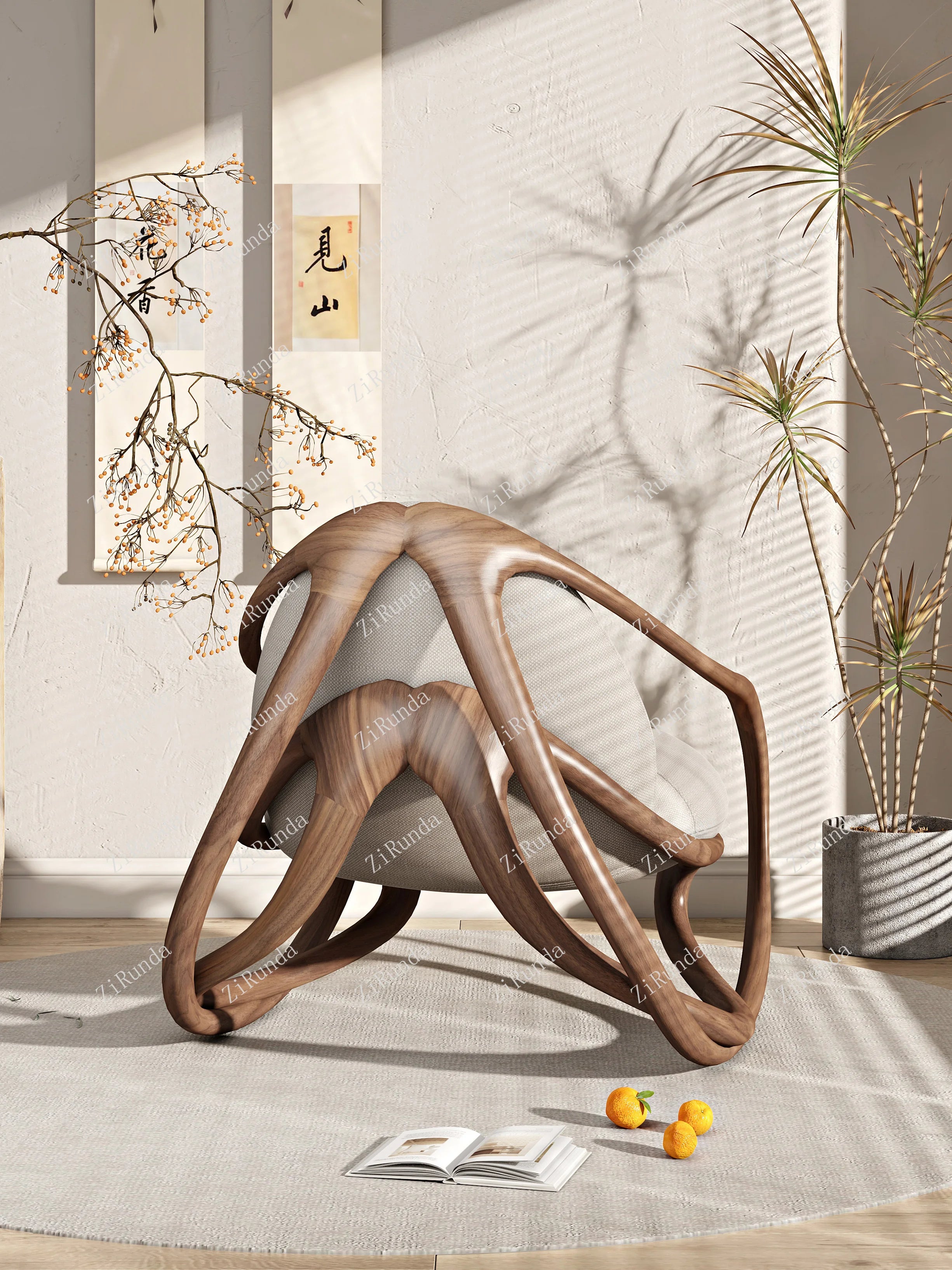 North American black walnut rocking chair living room new Chinese villa balcony home leisure recliner solid wood sofa