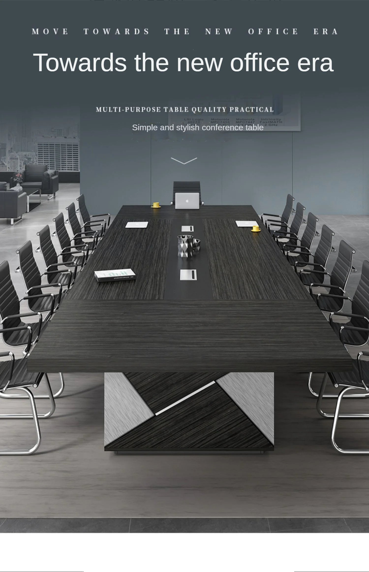Modern Long Commercial Conference Room Table & Chair Set