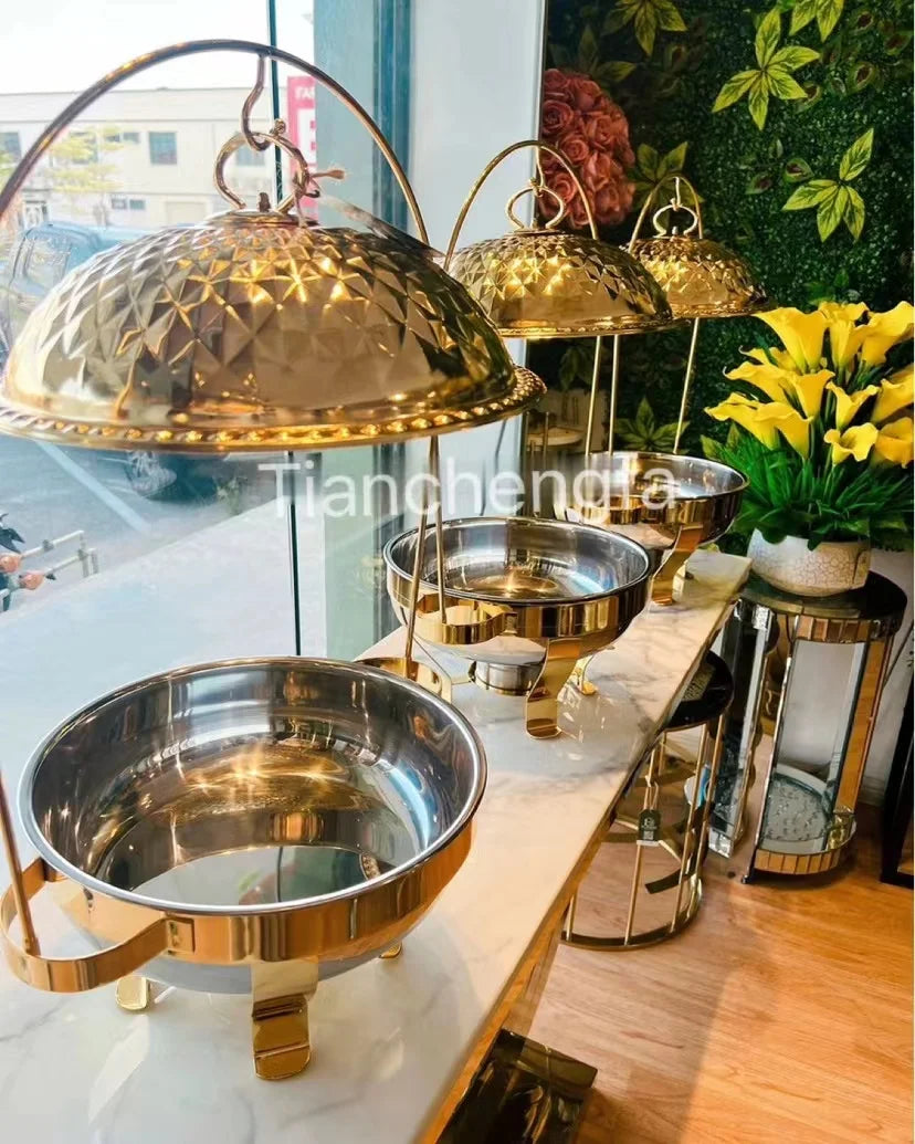 New Design Round Chaffing Dishes Commercial Hotel Buffet Food Warmer Set Wedding Party Heating Food Chafing Dish For Catering