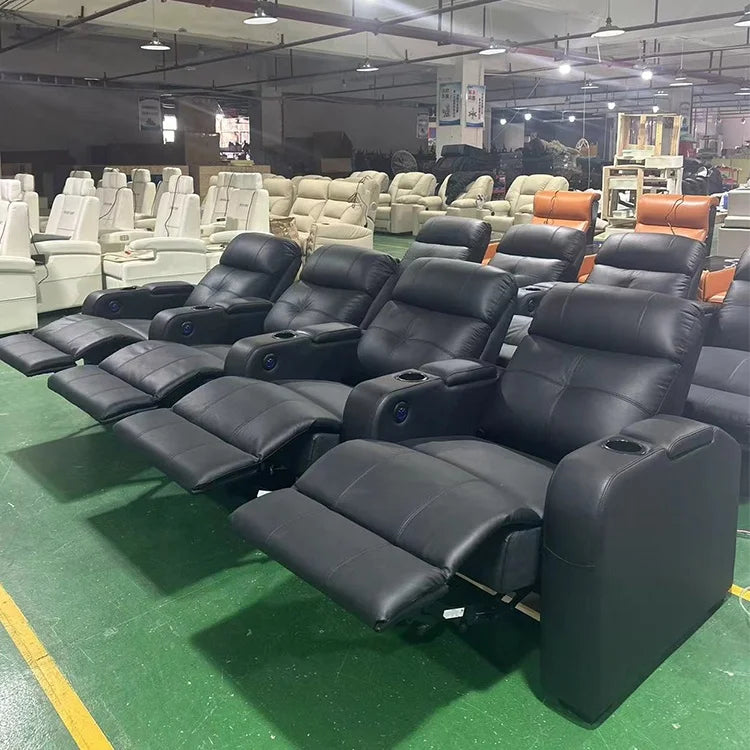 Wholesale luxury home theater seating furniture real leather recliner chairs power headrest movie sofa with massage